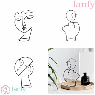 Lanfy ประติมากรรมโลหะ รูปเงาเส้น แฮนด์เมด สีดํา สําหรับวางเครื่องประดับ