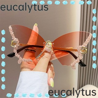 Eucalytus1 แว่นกันแดด สีม่วง สําหรับผู้หญิง วินเทจ ขนาดใหญ่ เพชรเทียม วิบวับ แว่นกันแดด