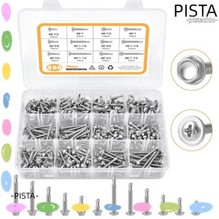 PISTA ชุดสกรูไม้ สเตนเลส 410 หัวกลม 12 ขนาด สําหรับซ่อมแซม 400 ชิ้น #8 สกรูเจาะตัวเอง สําหรับตึกโลหะ