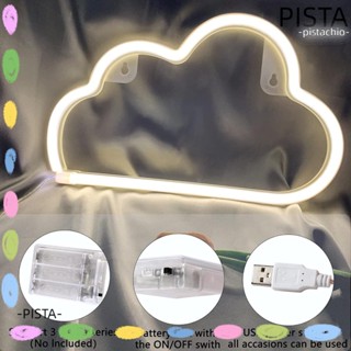 Pista โคมไฟนีออน LED รูปก้อนเมฆ ใช้แบตเตอรี่ สีขาว สําหรับติดผนังบ้าน