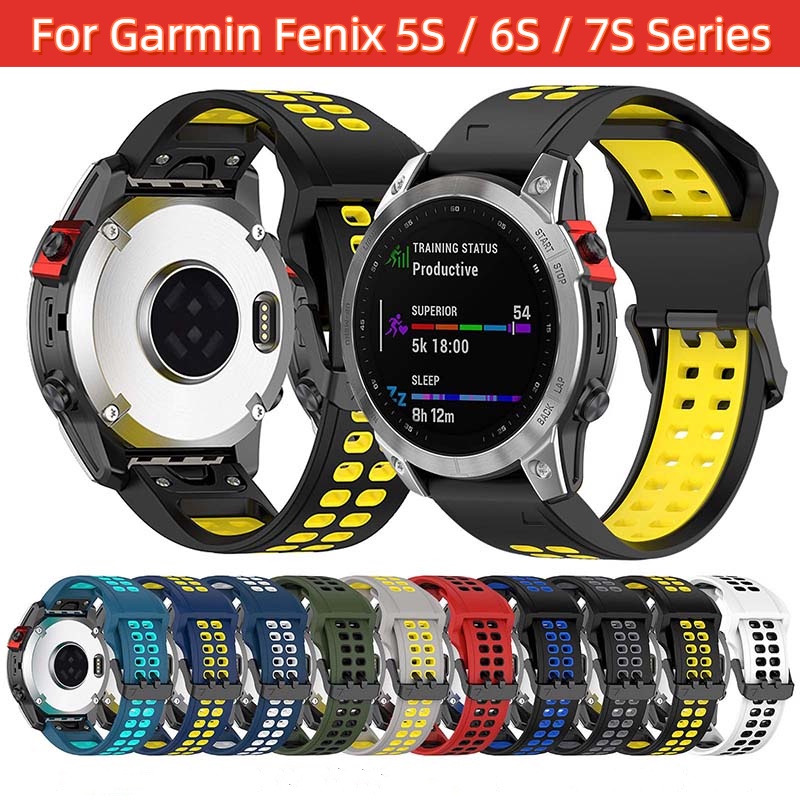สําหรับ Garmin Fenix 7S 5S Plus 6S Pro สายนาฬิกาข้อมือ สองสี แบบสวมเร็ว พร้อมหัวเข็มขัดคู่ และสายซิลิโคน