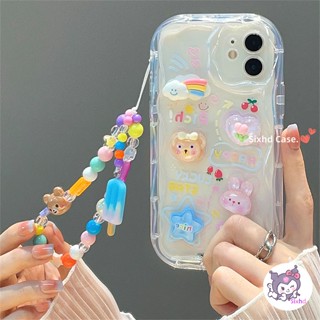 เคสโทรศัพท์มือถือ แบบนิ่ม ลายการ์ตูนกระต่าย และดาว ไอศกรีม 3D แวววาว พร้อมสายคล้อง สําหรับ iPhone 15 14 13 12 11 Pro Max SE2020 X Xr Xs Max 8 7 6 6s Plus