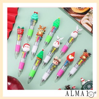 Alma ปากกาลูกลื่น พลาสติก ลายซานตาคลอส กวางเอลก์ ขนาดเล็ก 4 สี 3 ชิ้น