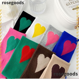 Rosegoods1 ถุงเท้าผ้าฝ้าย|ถุงเท้าคู่รัก ลายหัวใจ ดูดซับเหงื่อได้ดี อเนกประสงค์ แฟชั่นสําหรับผู้ชาย และผู้หญิง