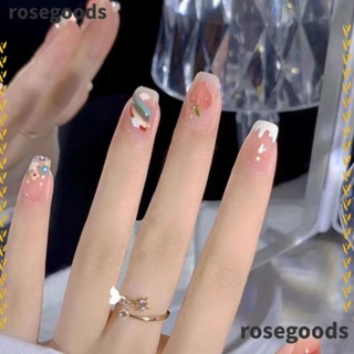 Rosegoods1 เล็บปลอมแฟชั่น หัวเหลี่ยม สวมเต็มเล็บ สไตล์ฝรั่งเศส ขนาดกลาง สําหรับเด็กผู้หญิง