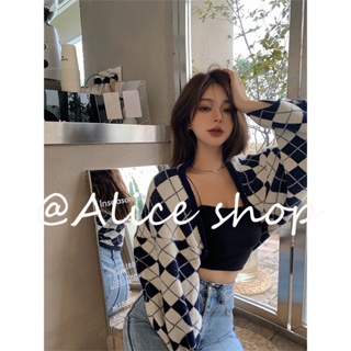 Alice  คาร์ดิแกนไหมพรม เสื้อกันหนาว ลายสก๊อต 2023ใหม่  Korean Style fashion สบาย ทันสมัย A21K03U 36Z230909