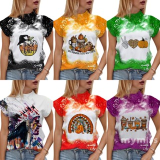 Mymiss1- เสื้อยืดครอป แขนสั้น คอม็อค พิมพ์ลายตัวอักษร ฮาโลวีน สําหรับผู้หญิง