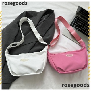 Rosegoods1 กระเป๋าสะพายไหล่ลําลอง ผ้าแคนวาส น้ําหนักเบา สีพื้น แฟชั่นสําหรับสตรี