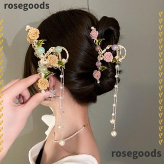 Rosegoods1 กิ๊บติดผมโลหะ รูปดอกไม้ ฉลาม ประดับพู่ คุณภาพสูง สําหรับผู้หญิง