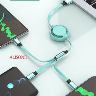 Alisond1 สายเคเบิลข้อมูล แบบยืดไสลด์ได้ หัว Type C 3 in1 สายเคเบิล USB สายเคเบิลข้อมูล สายไฟ USB ที่ชาร์จแบตสํารอง