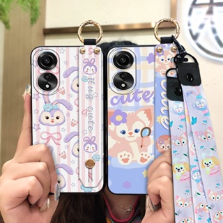 Wristband Shockproof Phone Case For OPPO A78 4G Cartoon Waterproof Back Cover Silicone Lanyard Durable Anti-knock Kickstand