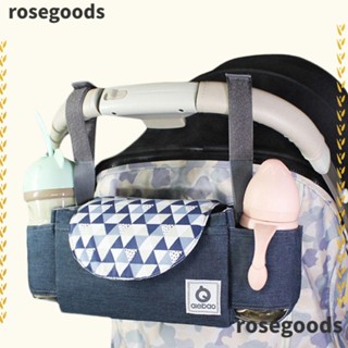 Rosegoods1 กระเป๋าใส่ผ้าอ้อมเด็ก อเนกประสงค์ กันน้ํา แขวนรถเข็นเด็ก อุปกรณ์เสริมรถเข็นเด็ก ความจุขนาดใหญ่ ที่วางแก้วน้ํา เดินทาง