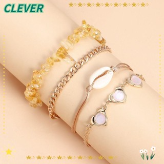 Clever สร้อยข้อเท้า แฮนด์เมด ประดับลูกปัด ยืดหยุ่น สีรุ้ง เครื่องประดับแฟชั่น สําหรับผู้หญิง