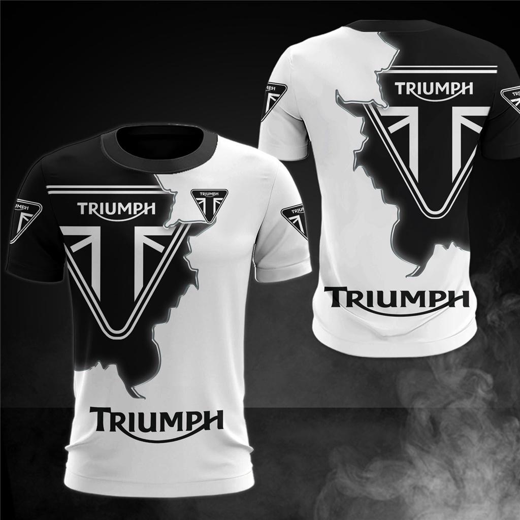 ใหม่ เสื้อยืดลําลอง แขนสั้น พิมพ์ลาย Triumph Motorcycles 3D แฟชั่นฤดูร้อน สําหรับผู้ชาย และผู้หญิง เหมาะกับการเล่นกีฬา