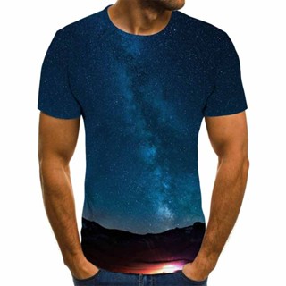 เสื้อยืดลําลอง แขนสั้น ระบายอากาศ พิมพ์ลาย Galaxy Starry Sky สําหรับผู้ชาย 2022