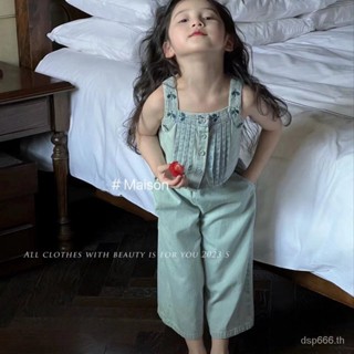 Girls summer suit 2023 new Korean vest suit childrens embroidered flower top casual pants two-piece set W1ML