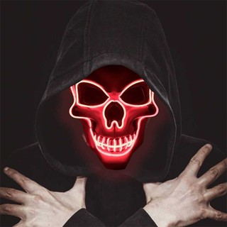 Halloween Horror Party White Luminous Mask Ghost Head Skull LED Luminous Mask EL Cold Light Fluorescent Mask