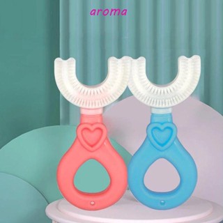 Aroma แปรงสีฟัน ขนแปลงนิ่ม รูปตัว U หมุนได้ 360 องศา สําหรับเด็ก 2-12 ปี