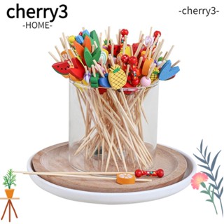 Cherry3 สติกเกอร์ไม้ไผ่ ลายผลไม้ 4.8 นิ้ว แบบใช้แล้วทิ้ง 200 ชิ้น