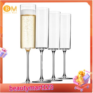 【BM】ขลุ่ยแก้วแชมเปญ ขอบสี่เหลี่ยม พรีเมี่ยม 6 ออนซ์ 4 แพ็ก 4 ชิ้น