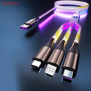 [Smileofen] ใหม่ สายชาร์จโทรศัพท์มือถือ LED Type C Micro USB เรืองแสง ชาร์จเร็ว 3 in 1 สําหรับ iphone Samsung Xiaomi Huawei