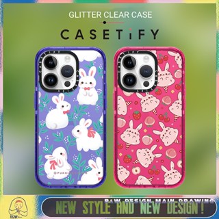 【Glitter Casetify】เคสโทรศัพท์มือถืออะคริลิคใส แบบแข็ง กันกระแทก ลายผลไม้ กระต่ายน่ารัก สําหรับ iPhone14 13 12 11 Pro Max