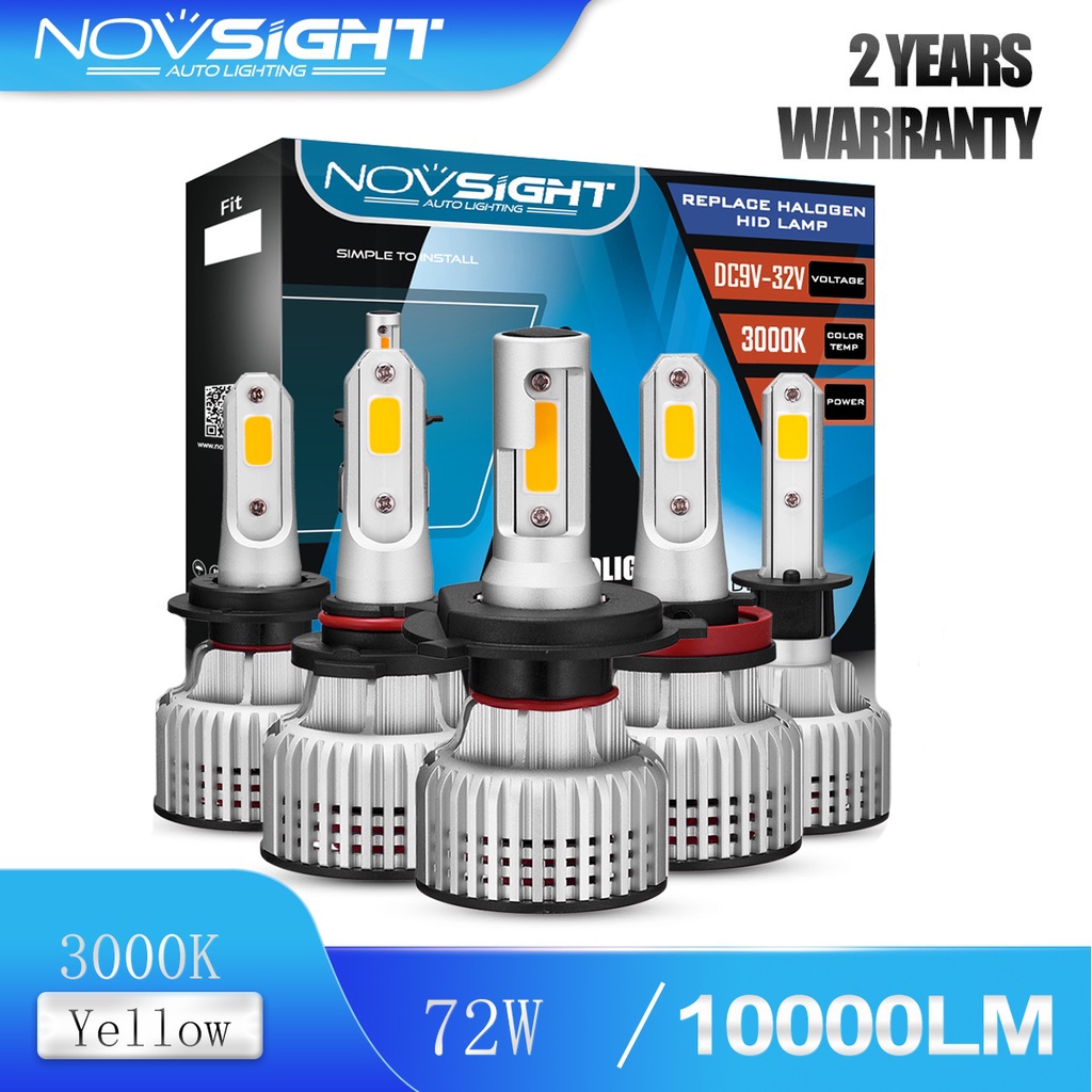 Novsight หลอดไฟหน้ารถยนต์ N12Y 3000K สีเหลือง 10000Lm 72W Car Led Headlight Car Light Bulb X2