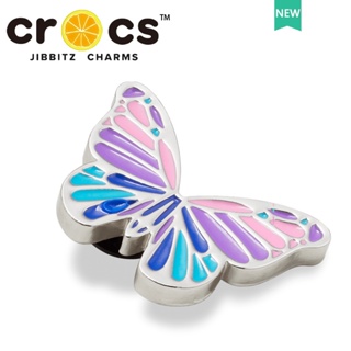 Jibbitz crocs charms หัวเข็มขัดโลหะรูปผีเสื้อสีม่วง อุปกรณ์เสริมรองเท้าน่ารัก