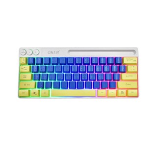 (631) OKER K74 BLUE/YELLOW GAMING KEYBOARD RAINBOW LIGHT KEYBOARD รับประกัน 2ปี