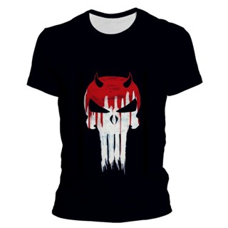 เสื้อยืดแขนสั้นMarvel Daredell 3D Printing Cool Man เสื้อยืดฤดูร้อนแขนสั้นแฟชั่นผู้หญิงบวกขนาดเสื้อยืดสไตล์ฮาราจูกุ เสื้