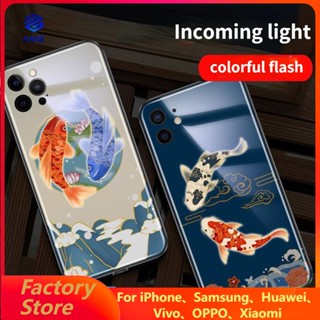 Mg เคสโทรศัพท์มือถือกระจก LED ลายปลาคราฟนําโชค สําหรับ Samsung S21ULTRA S21+ S22+ S22ULTRA S20+ A12 A72 A71 A52 A51 A32 A21S NOTE10+ NOTE20ultra S23 S23Ultra S23+ A14