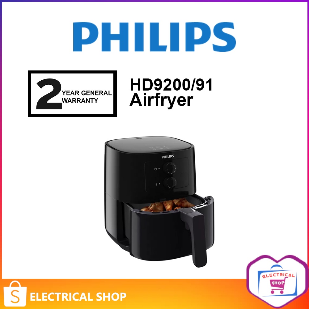 Philips หม้อทอดไร้น้ํามัน 4.1 ลิตร HD9200 HD9200/91 (สีดํา)
