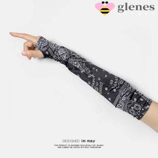 Glenes ถุงมือแขนยาว ผ้าเรยอน แบบบาง ให้ความอบอุ่น พิมพ์ลายมะม่วงหิมพานต์ กันแดด สีขาว สําหรับขี่จักรยานกลางแจ้ง