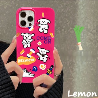 【 Lemon 】เคสโทรศัพท์มือถือนิ่ม ลายการ์ตูนลูกสุนัขเต้นรําน่ารัก สีแดงกุหลาบ แวววาว สําหรับ iPhone 7 8 7plus 8plus 11 12 X XS XR XSMAX 11promax 12promax 11promax 13 13pro 13promax 13 13promax 13promax