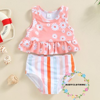 Babyclothes- ชุดว่ายน้ํา สองชิ้น แขนกุด คอกลม ลายดอกเดซี่ + ชุดบิกินี่ ลายทาง สําหรับเด็กผู้หญิง