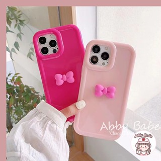 เคสโทรศัพท์มือถือซิลิโคน TPU นิ่ม ปิดด้านหลัง กันกระแทก ลายโบว์ 3D สีชมพู สีแดงกุหลาบ หรูหรา สําหรับ IP 14 Pro Max IP 11 12 11 Pro Max X XS
