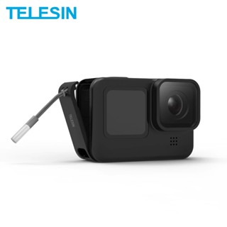 Telesin ฝาครอบด้านข้างแบตเตอรี่ Type-C ถอดได้ สีดํา สําหรับ GoPro9 Gopro10 GoPro Hero 10 9