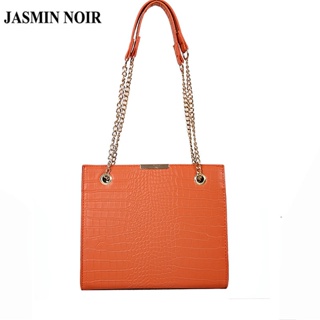 Jasmin NOIR กระเป๋าสะพายไหล่ หนัง PU ลายหนังจระเข้ ทรงสี่เหลี่ยม แต่งสายโซ่ ขนาดเล็ก แฟชั่นสําหรับสตรี