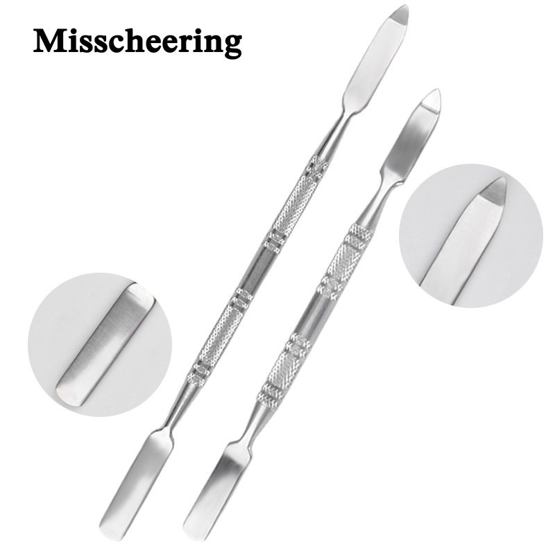 Misscheering Double-end Metallic สแตนเลสแต่งหน้า Palette Stick ยาวสั้นเล็บเครื่องมือเล็บอุปกรณ์สําหรับ Professionals