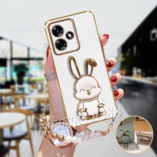 เคสโทรศัพท์มือถือ แบบนิ่ม ลายการ์ตูนกระต่ายน่ารัก 3D พร้อมสายคล้อง และขาตั้ง สําหรับ Infinix Hot 30 Play 30i NFC Smart 7 Zero 20 4G 5G 2023