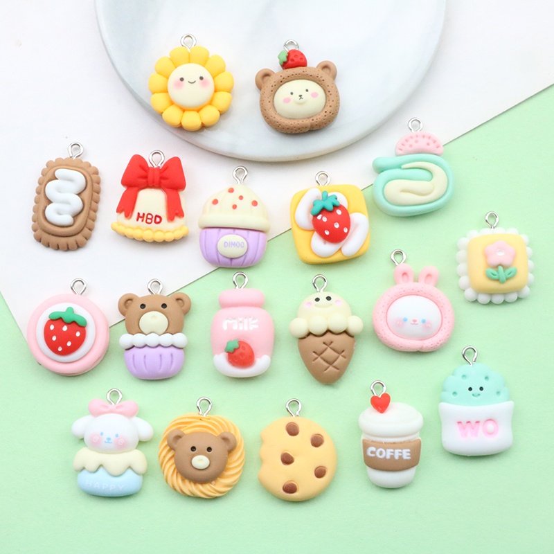 เรซิ่นจำลองอาหารเล่นเค้กตลกการ์ตูนขนมปังหวานกรวยโฮมเมดต่างหูต่างหูจี้ diy เครื่องประดับเครื่องประดับ