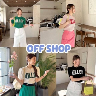 OFF SHOP พร้อมส่ง (OFF-M2005) เสื้อไหมพรมแขนสั้น คอกลม ดีเทลลายตัวอักษรเก๋ไม่ซ้ำใคร -C