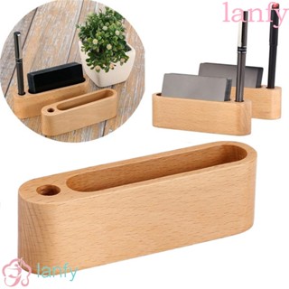 LANFY Wood Name Cards Stand Office Supplies Pen Storage Box Business Card Holder Desk Accessories Wooden Organizer Special School Supplies Pen Holders Storage Note Box