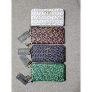Guess กระเป๋าสตางค์ ใบยาว ทรงคลัทช์ พิมพ์ลายตัวอักษร สีตัดกัน แฟชั่น