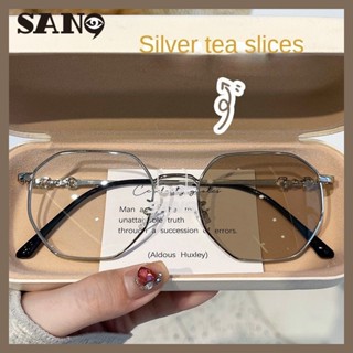 【photochromic Eyeglasses】cod (San9) ใหม่ แว่นตา กรอบโลหะ เปลี่ยนสีได้ กันแสงสีฟ้า สําหรับผู้หญิง และผู้ชาย