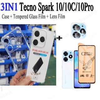 3in1 Tecno Spark 10 Pro เคสซิลิโคน กันกระแทก สําหรับ Tecno Spark 10/10C ฟิล์มฝ้าเซรามิค + ฟิล์มเลนส์กล้อง