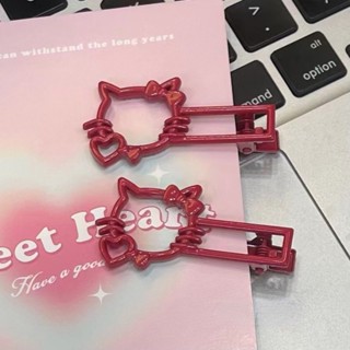 Cute Alloy Big Red kt Edge Clip ins Peach Heart Girl Cartoon Cat Hairpin Sweet Hairpin Student Hairpin