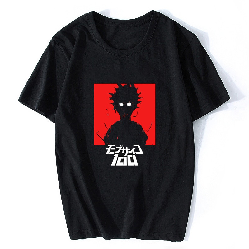 TRENDING QT 2020 Mob Psycho 100 เสื้อยืดลําลองสําหรับผู้ชายผ้าฝ้ายแขนสั้นพิมพ์ลายสีดํา