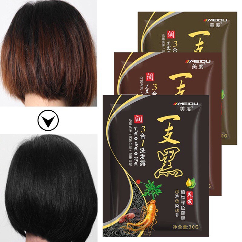 MEIDU Trial Pack 30g Natural Color Hair Dye Shampoo & Strongly cover ผมหงอก 美度一洗黑一洗彩染发剂