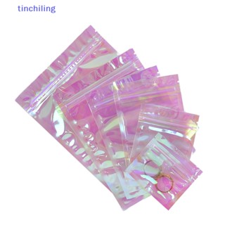 Tinchiling ใหม่ ถุงซิปล็อค พลาสติก เลเซอร์โฮราฟิก สีรุ้ง สําหรับใส่เครื่องสําอาง B Wq 100 ชิ้น